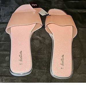 COPY - Gina group -Glossy, glitter Pink Flat Sandal w tags s-7/8